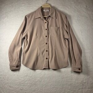 Cristian Trapani Women's Taupe Long Sleeve Button Up Shirt Pocket Size L